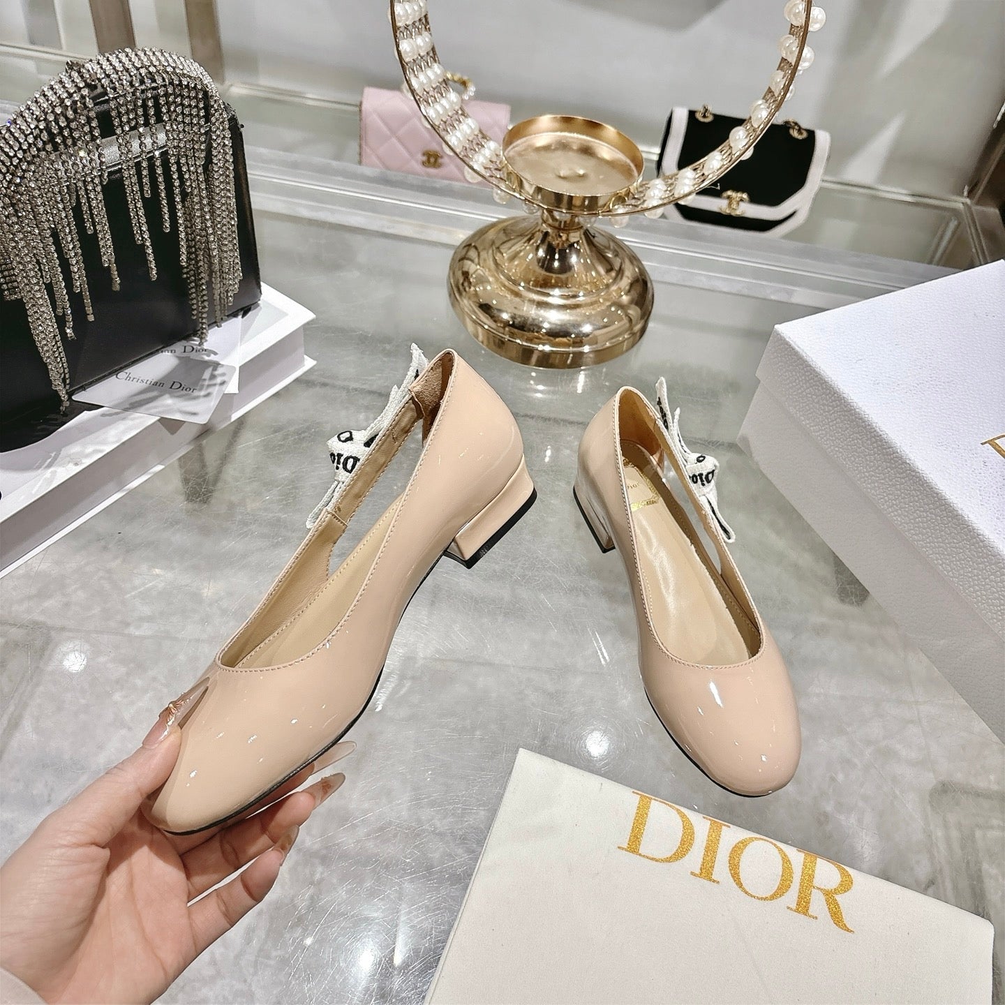 CD 26 Lolita Ballet Flats 30 Beige Patent Leather 679731