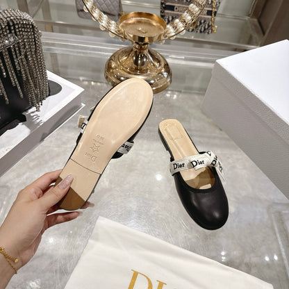CD 26 Bow Flat Mules Embroidered Sheepskin