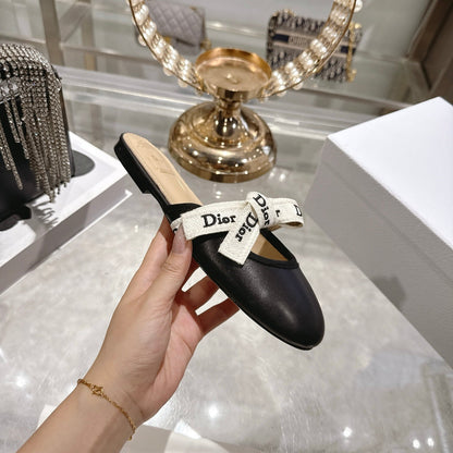 CD 26 Bow Flat Mules Embroidered Sheepskin