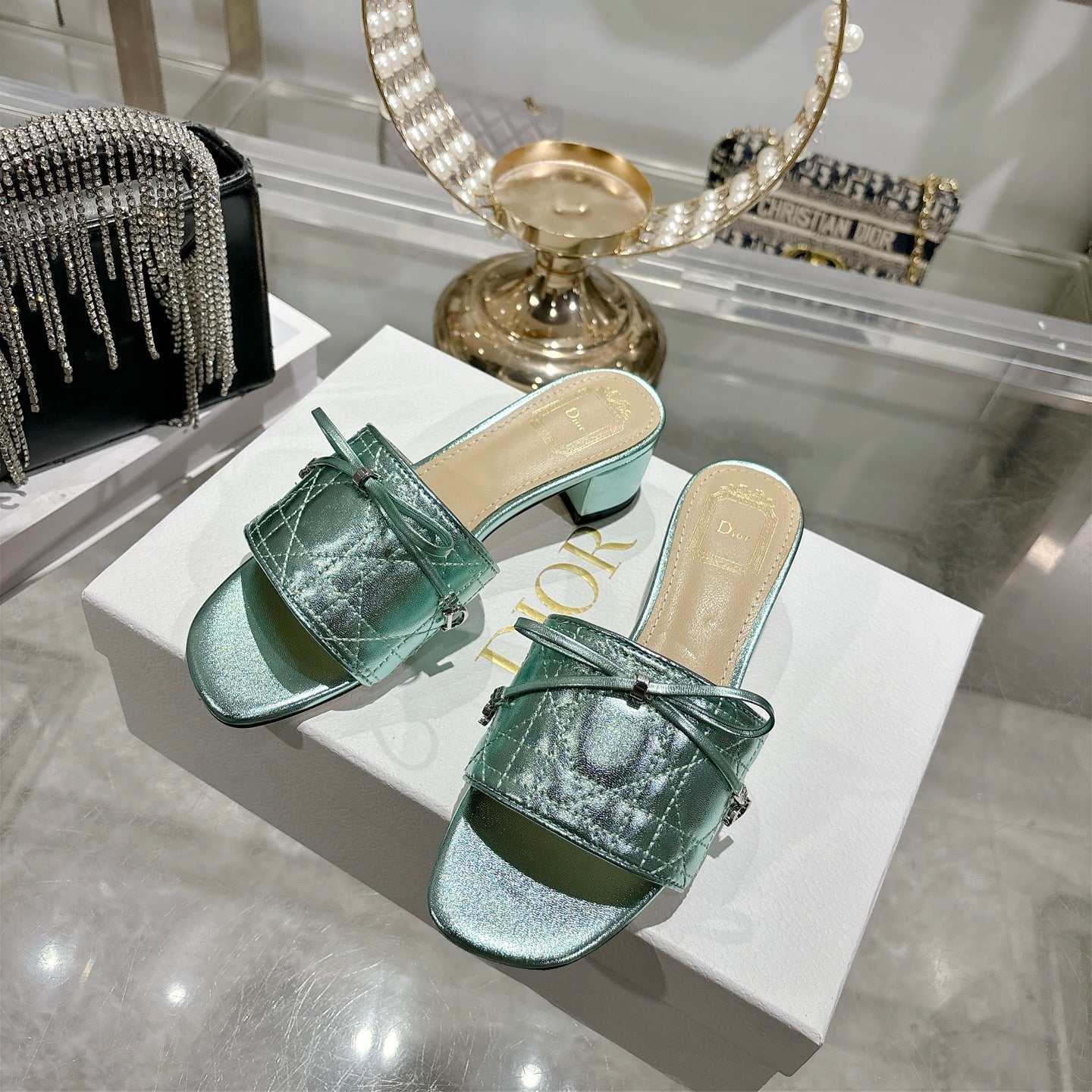 CD 26s Slippers Metallic Mint Calfskin 679867