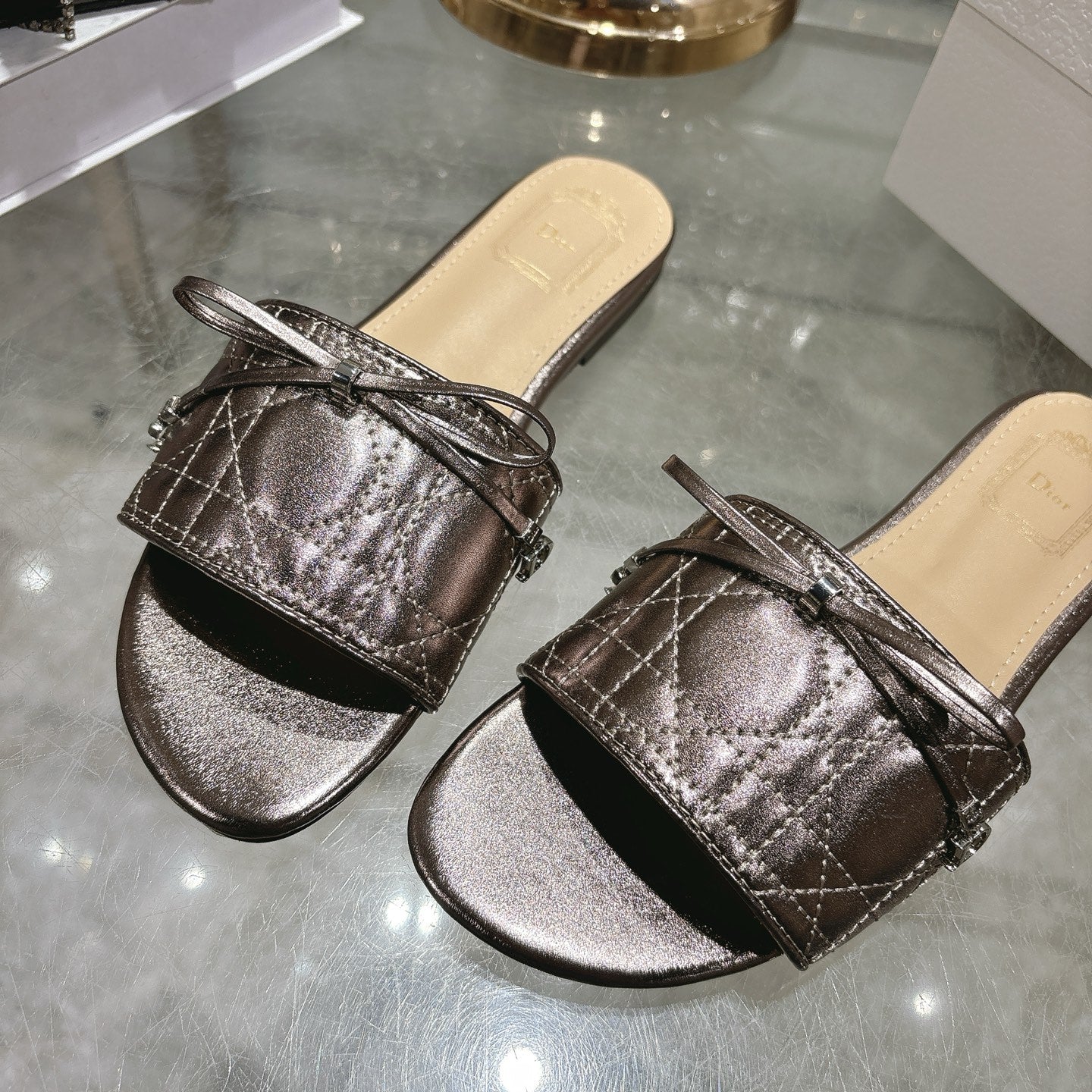 CD 26s Slippers Metallic Brown Beige Calfskin 679866