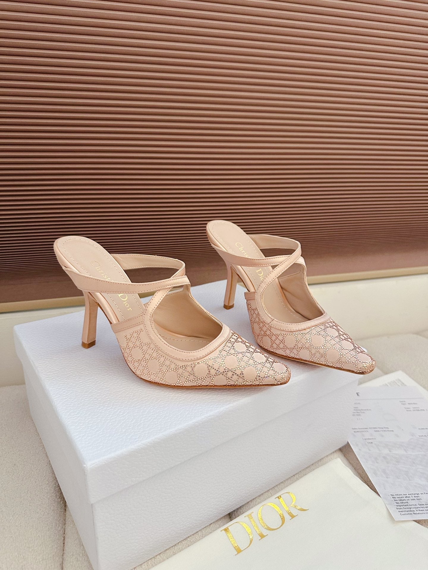 CD 26 High Heel Mule 95 Blush Pink Mesh Fabric Sheepskin 614896