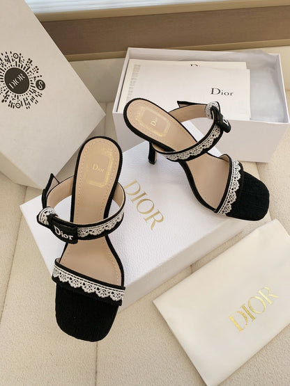 CD 26s High Heel Sandal 100 Black Canvas Sheepskin  664176