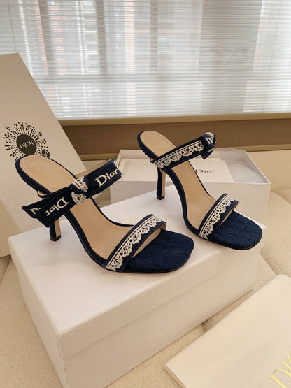 CD 26s High Heel Sandal 100 Navy Blue Canvas Sheepskin  664177