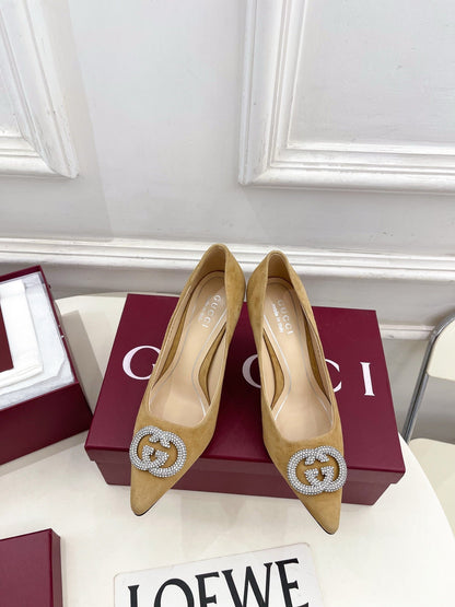 GG 26 High-Heeled 85 Pumps Beige Suede 587077