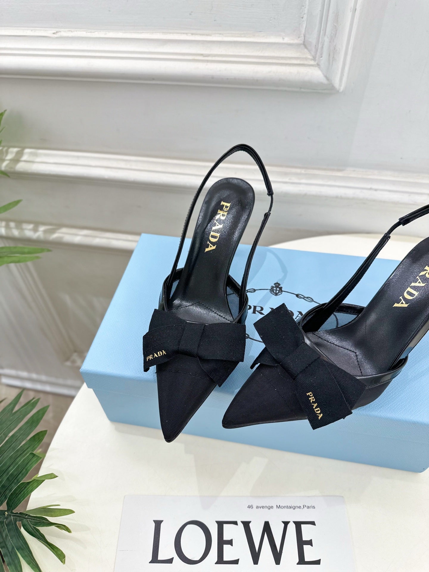 PRA 26S Pointed-Toe Slingback 75 Black Mesh Sheepskin 631961