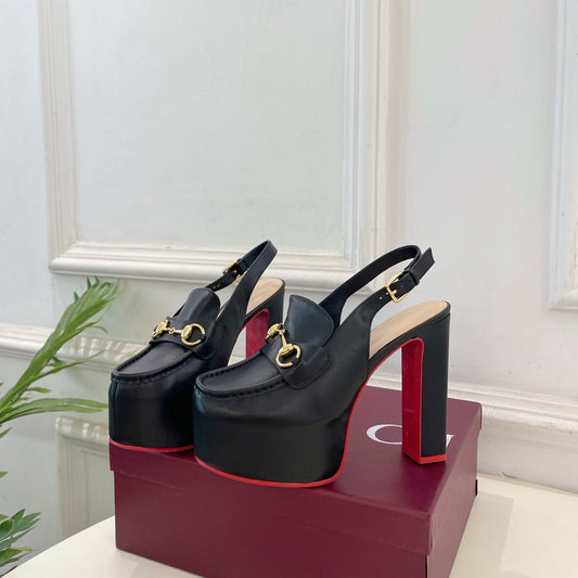 GG 26SS Platform Sandals 130 Black Sheepskin 640262