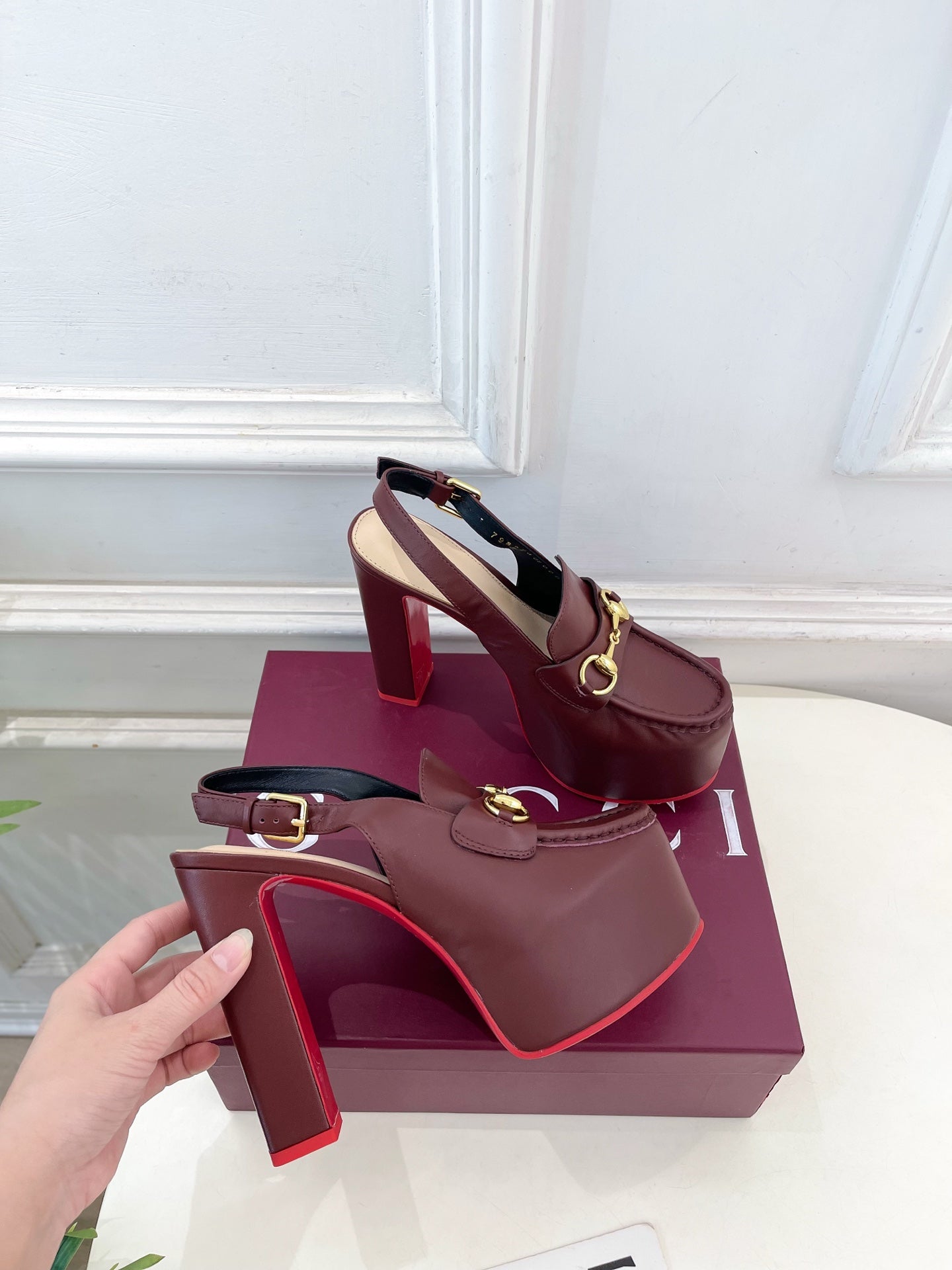 GG 26SS Platform Sandals 130 Burgundy Sheepskin 640263