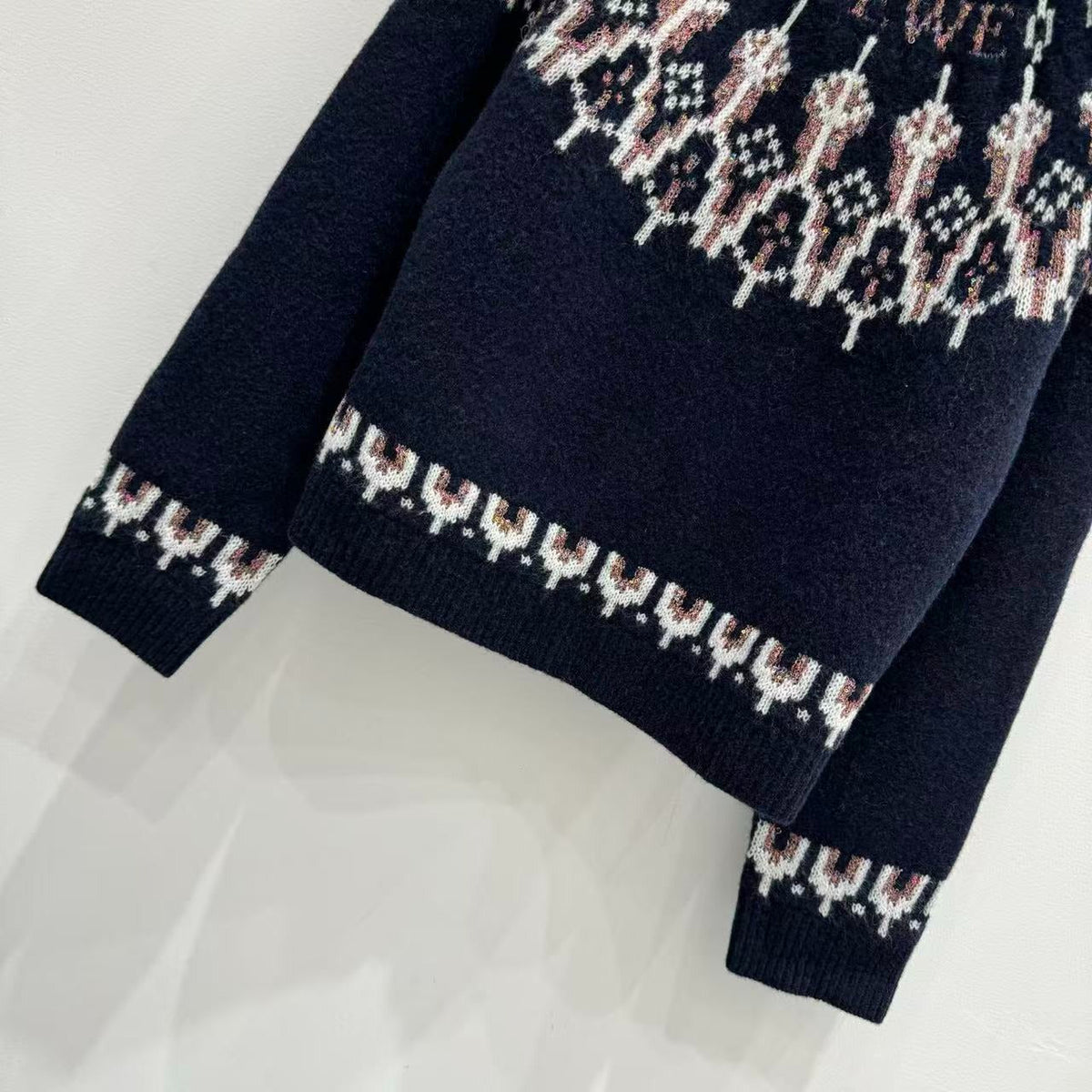 Loewe 2025 Sequin-embellished Fair Isle Wool-blend Navy Blue Sweater