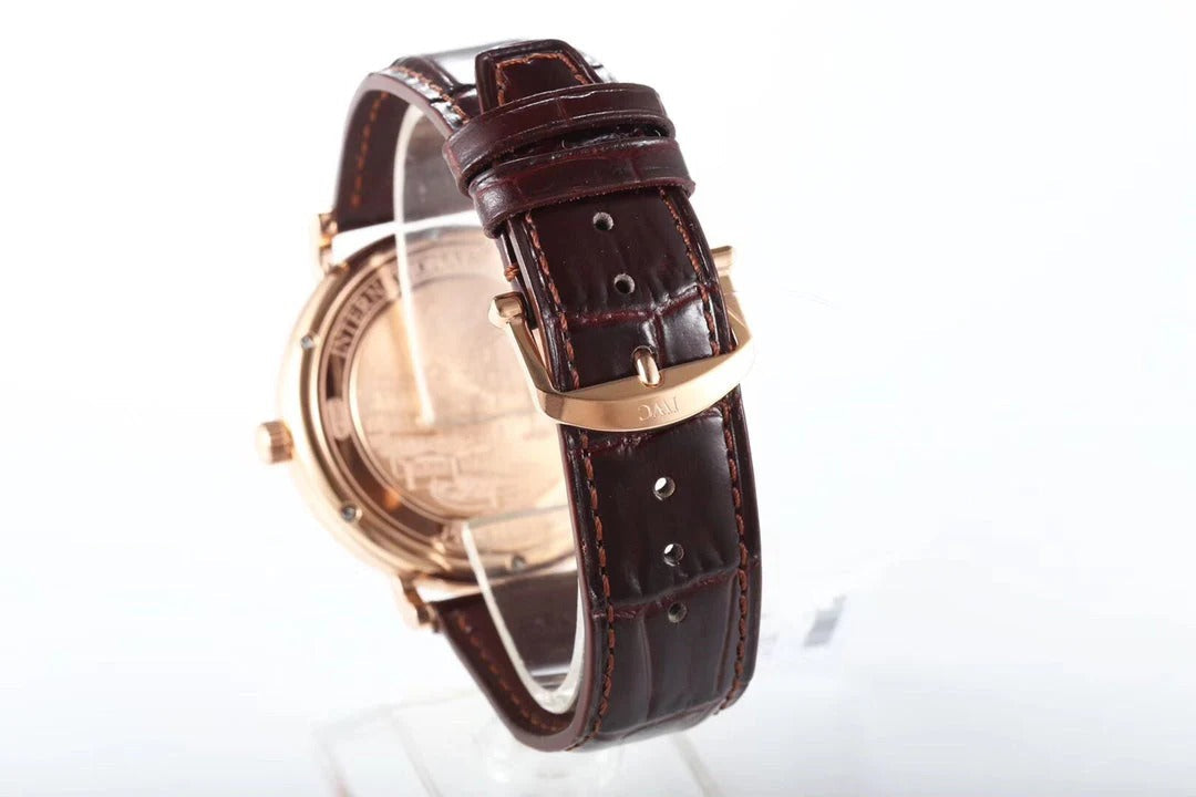IWC Portofino 40mm White Dial Pink Gold Case Brown Crocodile Leather