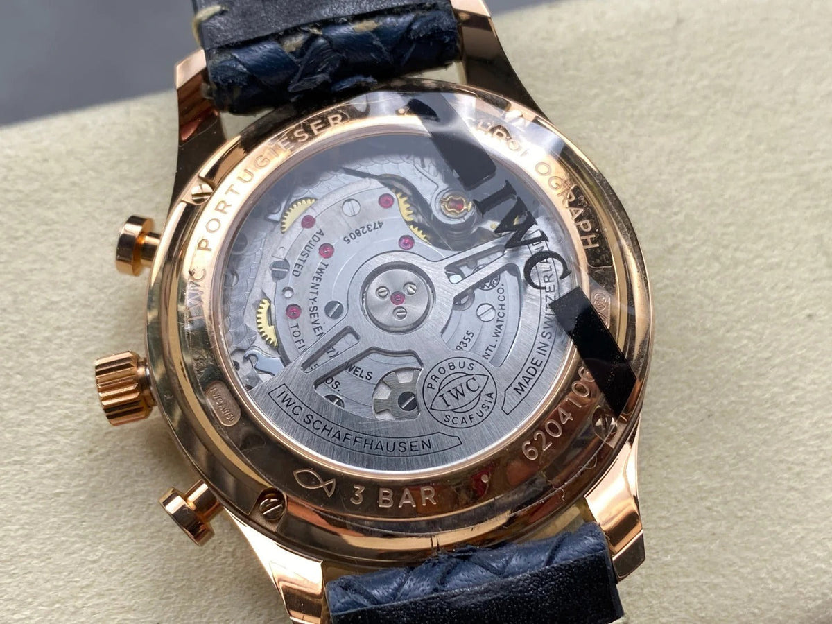 IWC Portuguese 41mm Blue Dial Pink Gold Case Leather Strap