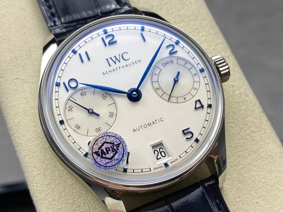 IWC Portuguese 42.4mm Cream Dial Steel Case Navy Blue Crocodile Leather Strap