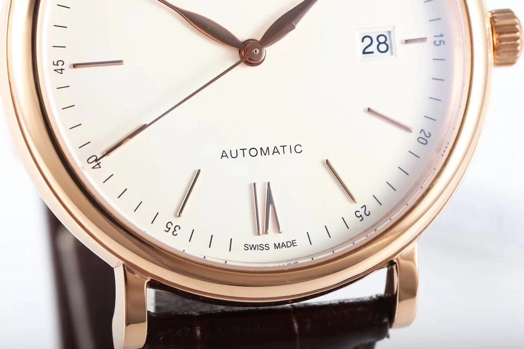 IWC Portofino 40mm White Dial Pink Gold Case Brown Crocodile Leather