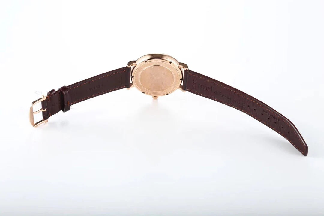 IWC Portofino 40mm White Dial Pink Gold Case Brown Crocodile Leather