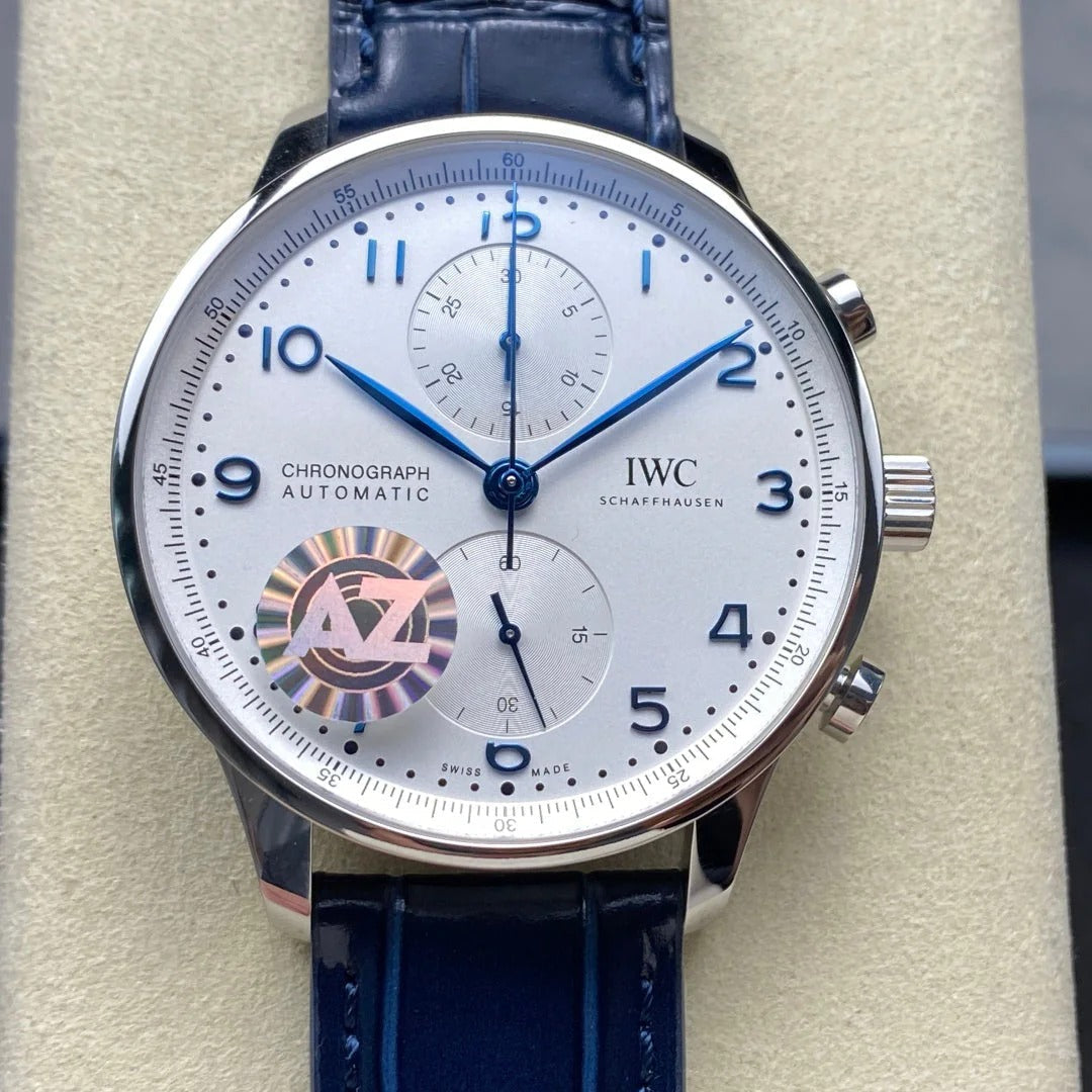 IWC Portuguese 41mm White Dial Steel Case Navy Blue Crocodile Leather