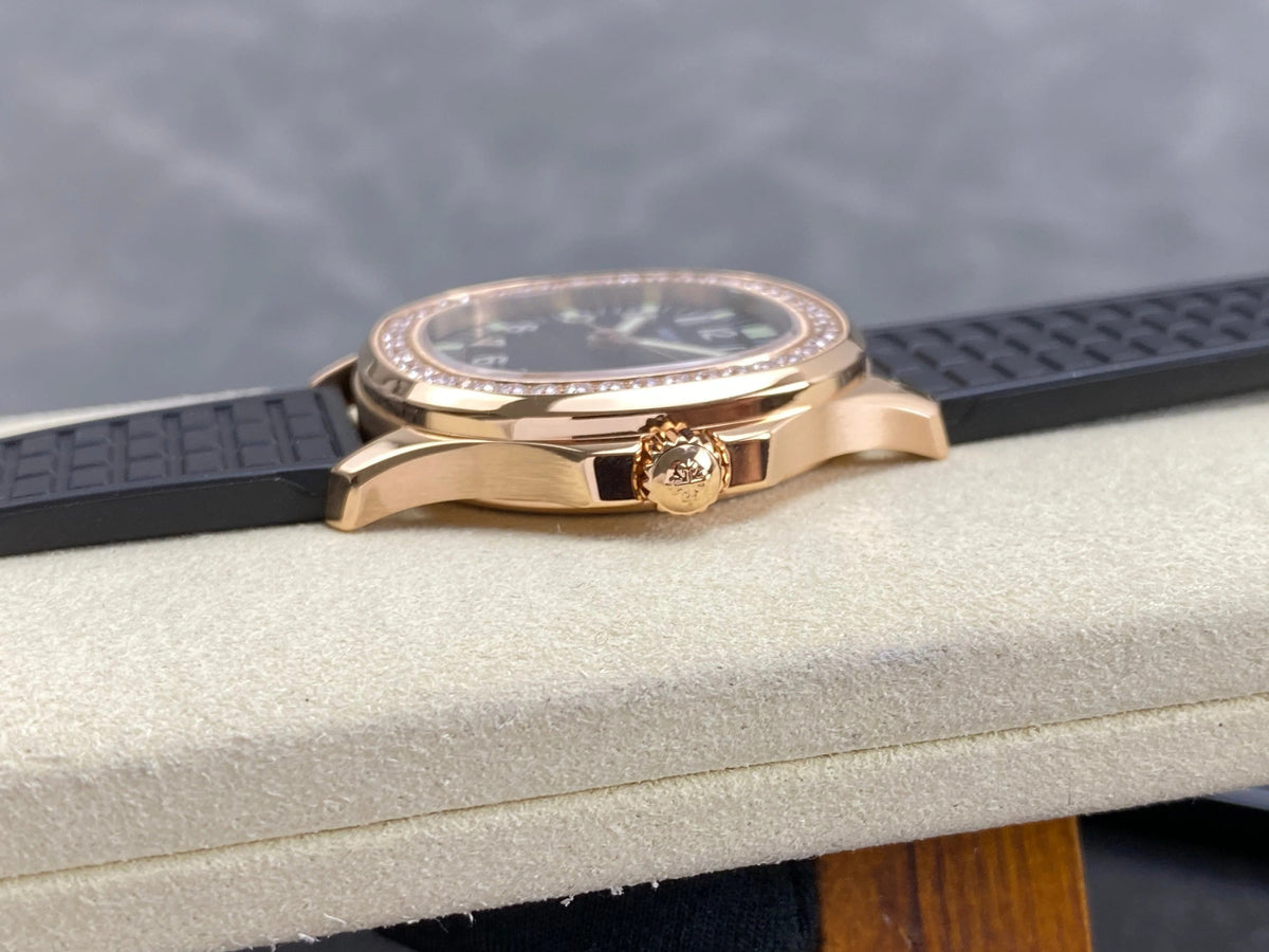 Patek Philippe Aquanaut 35.6mm Diamond Benzel Black Rubber Strap